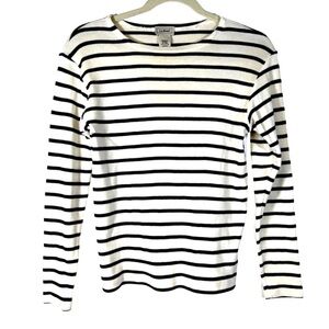 L.L.Bean Long Sleeve French Stripe Navy and Cream‎ Cotton Pullover XS